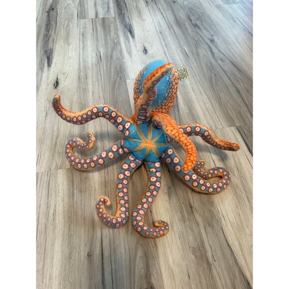 Tiger Tale Toys Plush Octopus Orange Blue Tentacles Realistic Stuffed Animal - Picture 6 of 6
